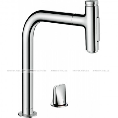 Змішувач для кухні Hansgrohe Metris Select M71 з висувною лійкою на 2 отверстия (73818000)