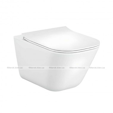 Унітаз підвісний Roca Gap Rimless Square Compacto без обідка з кришкою Slim