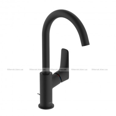 Змішувач для раковини Hansgrohe Logis 210, зі зливним гарнітуром, чорний мат (71130670)